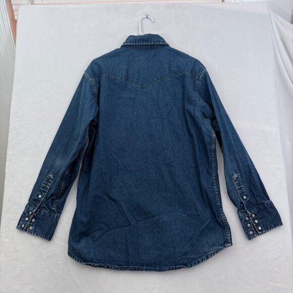 Vintage Carhartt Denim Shirt MensL Blue Western Workwear Pearl Snap Flap Pocket - Picture 11 of 12